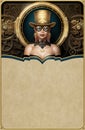 Steampunk victorian poster design with top hat and goggles lady illustration