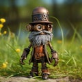 steampunk victorian rusty gnome robot clothed