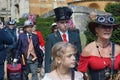 Steampunk Weekend characters wearing vintage clothes and accessories in a parade at Belvoir Castle
