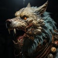 Steampunk Wolf: A Dark Cyan And Light Amber Portrait