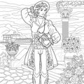 Steampunk woman coloring book page Royalty Free Stock Photo