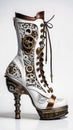 steampunk woman footwear, high heel boot on white background, generative ai illustration Royalty Free Stock Photo