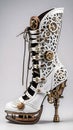 steampunk woman footwear, high heel boot on white background, generative ai illustration Royalty Free Stock Photo