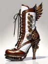 steampunk woman footwear, high heel boot on white background, generative ai illustration Royalty Free Stock Photo