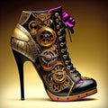 steampunk woman footwear, high heel shoe, generative AI illustration, these depiction is fictitious and generated