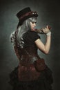 Steampunk woman with mechanical gun Royalty Free Stock Photo
