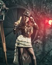 Steampunk woman with mechanical gun Royalty Free Stock Photo