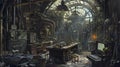 Steampunk Workshop old room interior. Generative Ai Royalty Free Stock Photo