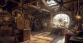 Steampunk Workshop old room interior. Generative Ai Royalty Free Stock Photo