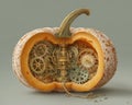 Steampunkinspired artwork revealing clockwork inside a pumpkin Royalty Free Stock Photo