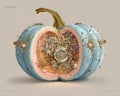 Steampunkinspired artwork revealing clockwork inside a pumpkin Royalty Free Stock Photo