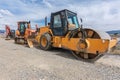 A steamroller at a road construction site Royalty Free Stock Photo
