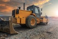 A steamroller at a road construction site Royalty Free Stock Photo