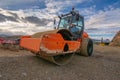 Steamroller at a road construction site Royalty Free Stock Photo