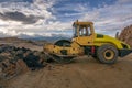 Steamroller at a road construction site Royalty Free Stock Photo