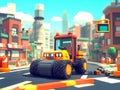 Steamroller working on a city street construction site, 3d illustration Royalty Free Stock Photo