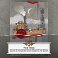 Steamship in the card, with steampunk, grunge, and vintage elements.