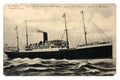 The steamship floats on the sea