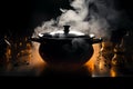 Steamy ambiance Dark logo, steaming pot with vaporous allure