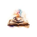 Steamy Coffee Cup on Open Book Watercolor. Vector illustration design Royalty Free Stock Photo