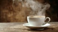 Steamy Coffee Cup on Saucer Tempts with Aroma, Ai Generated