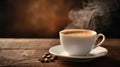 Steamy Coffee Cup on Saucer Tempts with Aroma, Ai Generated