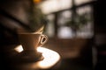 Steamy coffee cup in the sunlight Royalty Free Stock Photo