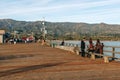 Stearns Wharf, a pier in the harbor in Santa Barbara. Visitors can stroll out the wharf and enjoy views of the harbor Royalty Free Stock Photo