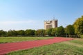 Steaua Dunarii hotel in Giurgiu, seen from running track