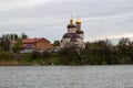 Church of the Savior on the Ascension in Stebliv, view from the Ros river Royalty Free Stock Photo