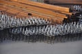 Steel anchor blocks and business metal at the warehouse of the enterprise