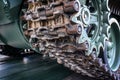 Steel army tank caterpillar tread tracks, closeup detail Royalty Free Stock Photo