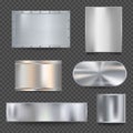 Steel banners. Realistic metallic shiny plaque plate vector detailed textures