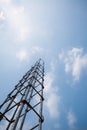 steel bar tie with wire to form concrete pole, blue sky background. Royalty Free Stock Photo