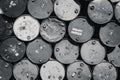 Steel barrel tank or oil fuel toxic chemical barrels black and white color tone.