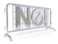 Steel barricades with word NO. Side view. 3D