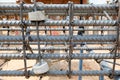 Steel bars with wire rod for reinforcement of concrete or cement structure in construction site Royalty Free Stock Photo