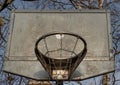 Steel basketball backboard with the hoop metal ring and steel chain net Royalty Free Stock Photo