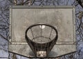 Steel basketball backboard with the hoop metal ring and steel chain net Royalty Free Stock Photo