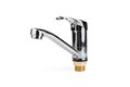 Steel bath faucet on white background.