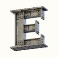 Steel beam font 3d rendering letter E Royalty Free Stock Photo