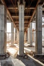 steel beams and concrete pillars at a building site