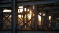 Site with the sun either rising or setting behind the structure casting Royalty Free Stock Photo