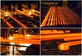 Steel Billets at Torch Cutting. Collage of pictures. Royalty Free Stock Photo