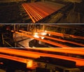 Steel Billets at Torch Cutting. Collage of pictures. Royalty Free Stock Photo