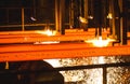 Steel Billets at Torch Cutting. Industrial Technology. Royalty Free Stock Photo