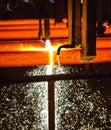 Steel Billets at Torch Cutting. Industrial Technology. Royalty Free Stock Photo