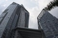 Steel blue glass high rise building skyscrapers, industrial architecture Royalty Free Stock Photo