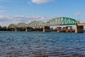 Steel bridge across river Royalty Free Stock Photo