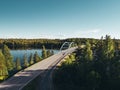 Steel bridge over lake at Suomussalmi Finland